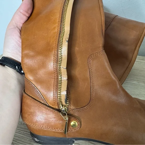 Clarks Charlie Cognac Leather Tall Riding Boots Womens Size 9.5 M Equestrian Zip - Picture 15 of 15